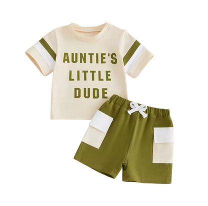 The Caiden - Baby Boy Summer Outfit Set 0–3Y – Short Sleeve O‑Neck Letter Print Top & Drawstring Cargo Shorts