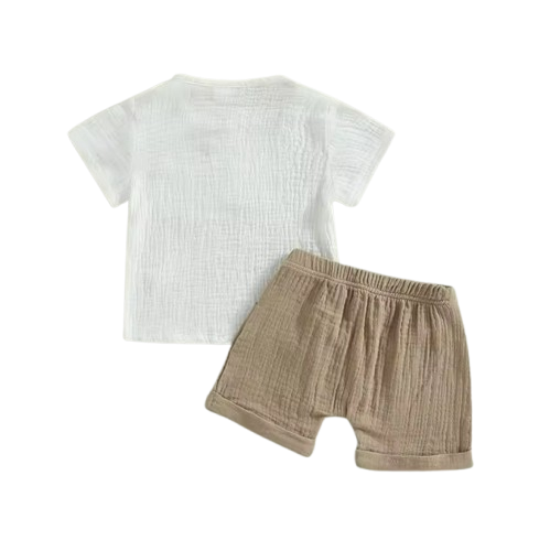 The Nikolai - Toddler Baby Boy Summer Outfit – 2‑Piece Solid Color Short Sleeve T‑Shirt with Chest Pocket & Elastic Shorts Set
