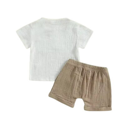 The Nikolai - Toddler Baby Boy Summer Outfit – 2‑Piece Solid Color Short Sleeve T‑Shirt with Chest Pocket & Elastic Shorts Set