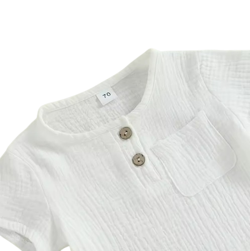 The Nikolai - Toddler Baby Boy Summer Outfit – 2‑Piece Solid Color Short Sleeve T‑Shirt with Chest Pocket & Elastic Shorts Set