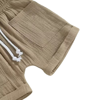 The Nikolai - Toddler Baby Boy Summer Outfit – 2‑Piece Solid Color Short Sleeve T‑Shirt with Chest Pocket & Elastic Shorts Set