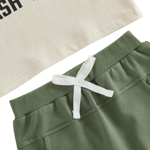 The Lachlan - Toddler Boys Summer Outfit – Letter Garbage Truck Print Short Sleeve T‑Shirt & Elastic Waist Shorts 2‑Piece Set