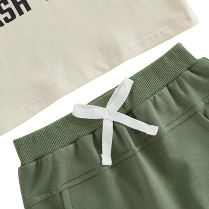 The Lachlan - Toddler Boys Summer Outfit – Letter Garbage Truck Print Short Sleeve T‑Shirt & Elastic Waist Shorts 2‑Piece Set