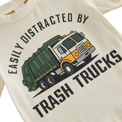 The Lachlan - Toddler Boys Summer Outfit – Letter Garbage Truck Print Short Sleeve T‑Shirt & Elastic Waist Shorts 2‑Piece Set