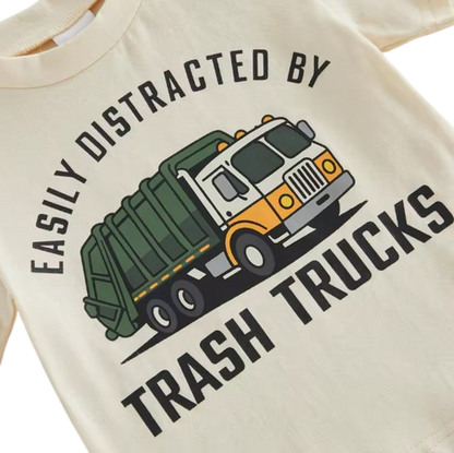 The Lachlan - Toddler Boys Summer Outfit – Letter Garbage Truck Print Short Sleeve T‑Shirt & Elastic Waist Shorts 2‑Piece Set