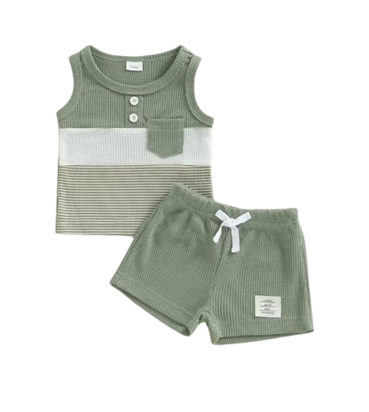 The Abdiel - Toddler Boy Summer Outfit – Contrast Stripe Sleeveless Tank Top & Shorts 2‑Piece Set