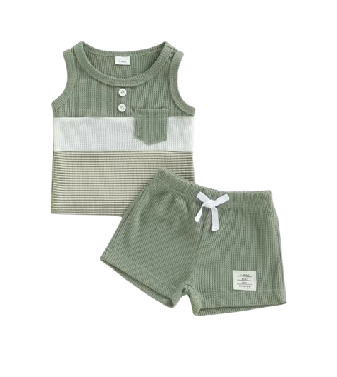 The Abdiel - Toddler Boy Summer Outfit – Contrast Stripe Sleeveless Tank Top & Shorts 2‑Piece Set