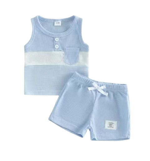 The Abdiel - Toddler Boy Summer Outfit – Contrast Stripe Sleeveless Tank Top & Shorts 2‑Piece Set