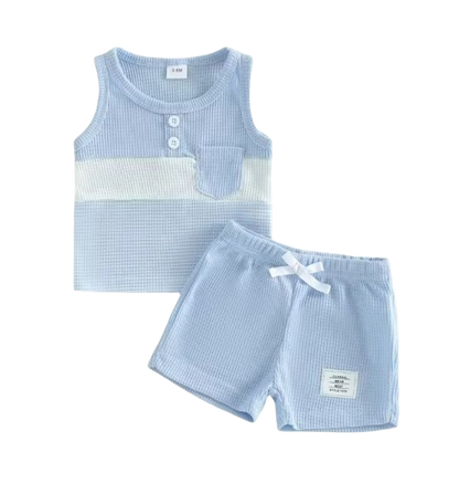 The Abdiel - Toddler Boy Summer Outfit – Contrast Stripe Sleeveless Tank Top & Shorts 2‑Piece Set