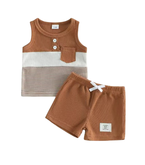 The Abdiel - Toddler Boy Summer Outfit – Contrast Stripe Sleeveless Tank Top & Shorts 2‑Piece Set