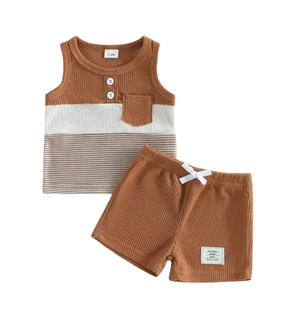 The Abdiel - Toddler Boy Summer Outfit – Contrast Stripe Sleeveless Tank Top & Shorts 2‑Piece Set