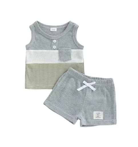 The Abdiel - Toddler Boy Summer Outfit – Contrast Stripe Sleeveless Tank Top & Shorts 2‑Piece Set