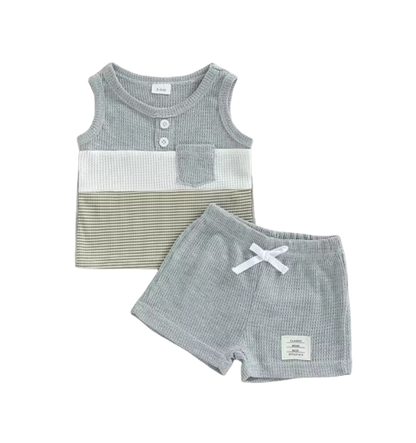 The Abdiel - Toddler Boy Summer Outfit – Contrast Stripe Sleeveless Tank Top & Shorts 2‑Piece Set