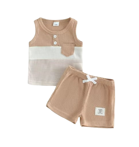 The Abdiel - Toddler Boy Summer Outfit – Contrast Stripe Sleeveless Tank Top & Shorts 2‑Piece Set