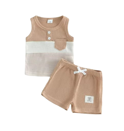 The Abdiel - Toddler Boy Summer Outfit – Contrast Stripe Sleeveless Tank Top & Shorts 2‑Piece Set