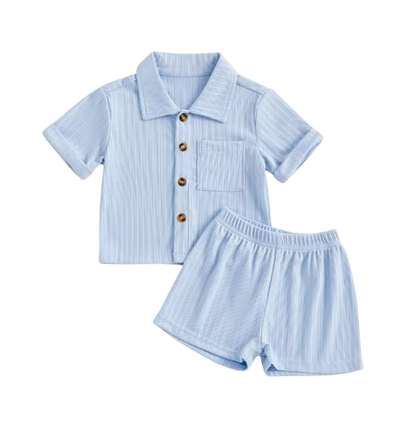 The Roland - Toddler Baby Boy Summer Outfit – 2‑Piece Solid Short Sleeve Turn‑Down Collar Top & Casual Elastic Shorts Set