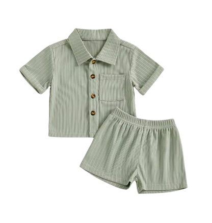 The Roland - Toddler Baby Boy Summer Outfit – 2‑Piece Solid Short Sleeve Turn‑Down Collar Top & Casual Elastic Shorts Set