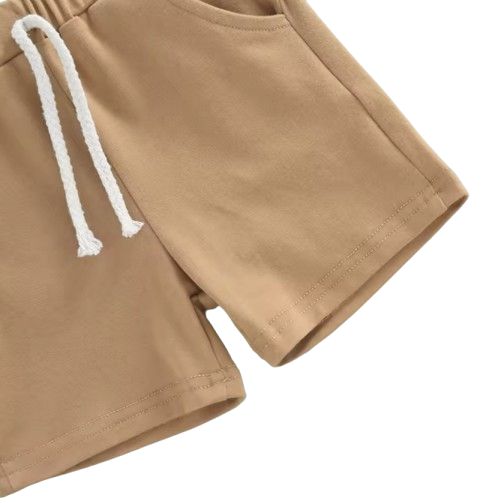 The Eziah - Baby Boys 0–4Y 2‑Piece Outfit – Patchwork Short Sleeve Crewneck Tee & White Strap Shorts Set