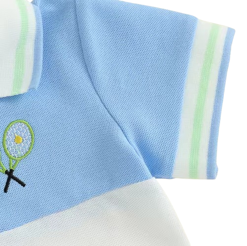 The Jakari - Baby Boy Summer Outfit – Tennis Ball Print Short Sleeve T‑Shirt + Elastic Shorts 2Pcs