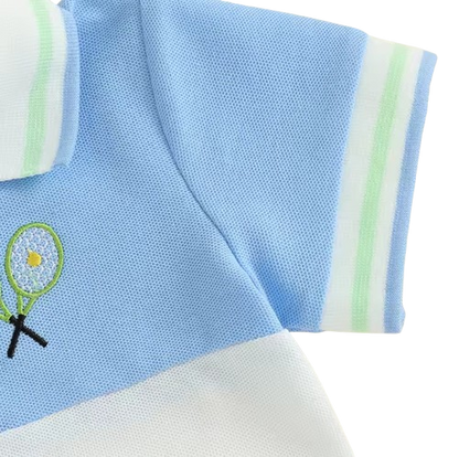 The Jakari - Baby Boy Summer Outfit – Tennis Ball Print Short Sleeve T‑Shirt + Elastic Shorts 2Pcs
