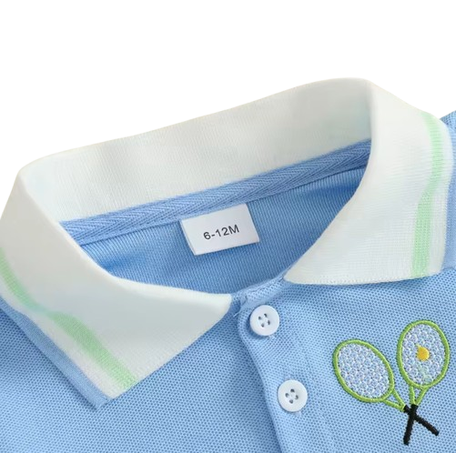 The Jakari - Baby Boy Summer Outfit – Tennis Ball Print Short Sleeve T‑Shirt + Elastic Shorts 2Pcs