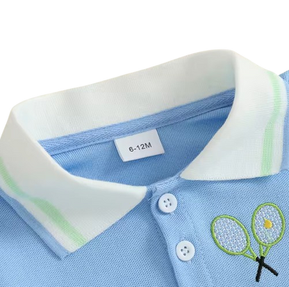 The Jakari - Baby Boy Summer Outfit – Tennis Ball Print Short Sleeve T‑Shirt + Elastic Shorts 2Pcs