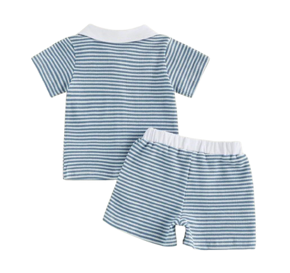 The Yahya - Baby/Toddler Boy Summer Set – Striped Palm Leaf Embroidery Shirt & Shorts (0‑4 Years)