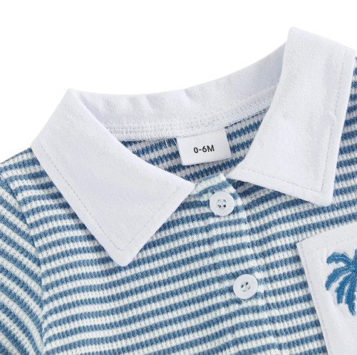 The Yahya - Baby/Toddler Boy Summer Set – Striped Palm Leaf Embroidery Shirt & Shorts (0‑4 Years)