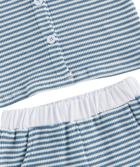 The Yahya - Baby/Toddler Boy Summer Set – Striped Palm Leaf Embroidery Shirt & Shorts (0‑4 Years)