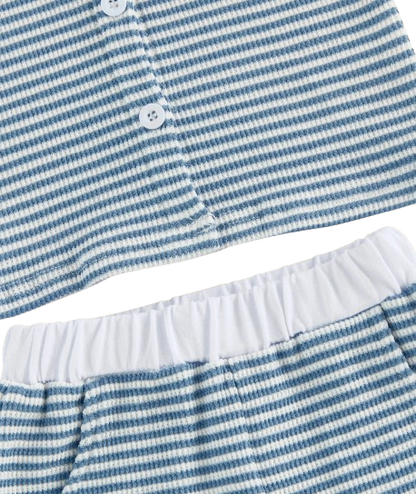 The Yahya - Baby/Toddler Boy Summer Set – Striped Palm Leaf Embroidery Shirt & Shorts (0‑4 Years)