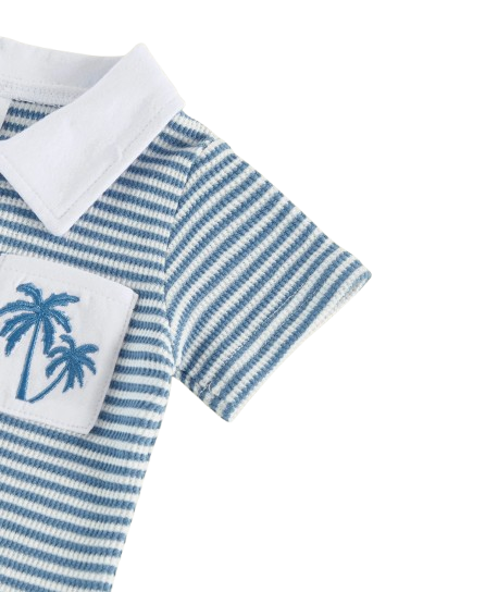 The Yahya - Baby/Toddler Boy Summer Set – Striped Palm Leaf Embroidery Shirt & Shorts (0‑4 Years)