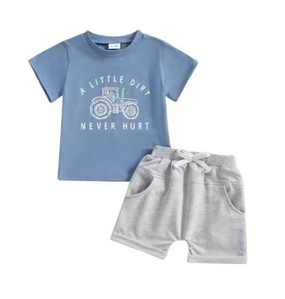 The Harlan - Infant/Newborn Summer Clothes – Tractor Letter Print Tee & Solid Elastic Waist Shorts 2Pcs