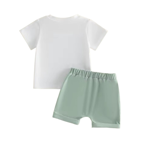 The Jaiden - Infant/Toddler Boy Clothes – Short Sleeve Airplane Print Top with Solid Shorts Summer Set