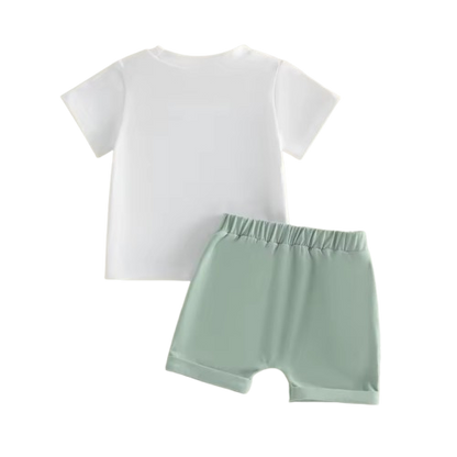 The Jaiden - Infant/Toddler Boy Clothes – Short Sleeve Airplane Print Top with Solid Shorts Summer Set