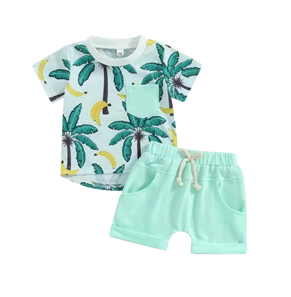 The Westley - Baby/Toddler Boy Summer Set – Beach Tree Print Crew Neck T‑Shirt & Shorts (0‑3 Years)