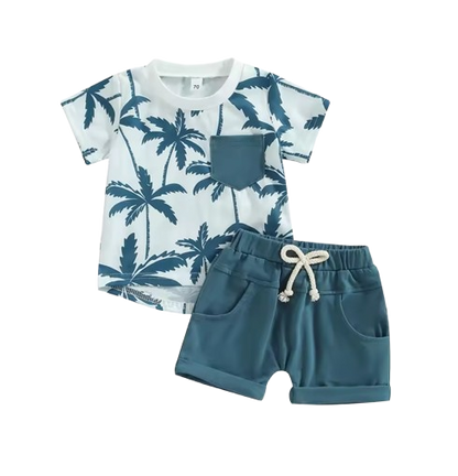 The Westley - Toddler Baby Boy Beach Tree Print T‑Shirt & Shorts 2‑Pcs Summer Set