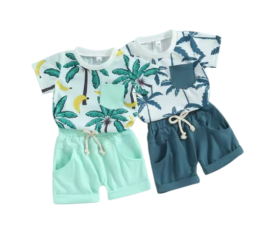 The Westley - Toddler Baby Boy Beach Tree Print T‑Shirt & Shorts 2‑Pcs Summer Set