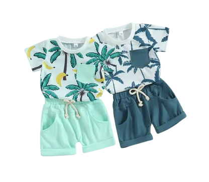 The Westley - Toddler Baby Boy Beach Tree Print T‑Shirt & Shorts 2‑Pcs Summer Set