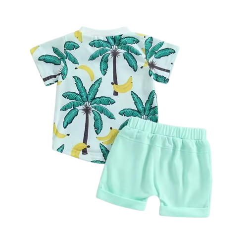 The Westley - Baby/Toddler Boy Summer Set – Beach Tree Print Crew Neck T‑Shirt & Shorts (0‑3 Years)