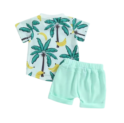The Westley - Baby/Toddler Boy Summer Set – Beach Tree Print Crew Neck T‑Shirt & Shorts (0‑3 Years)