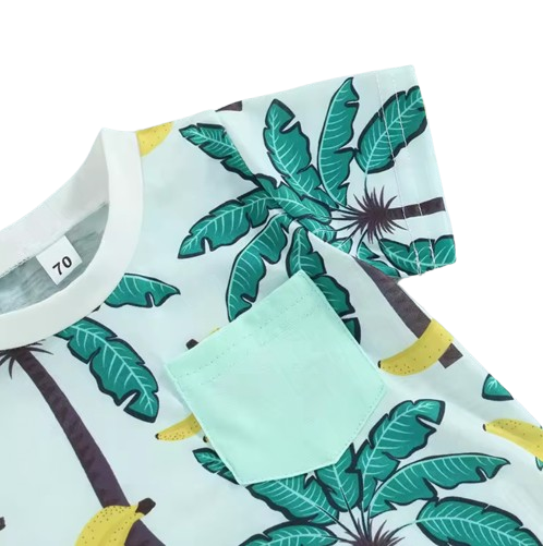 The Westley - Baby/Toddler Boy Summer Set – Beach Tree Print Crew Neck T‑Shirt & Shorts (0‑3 Years)