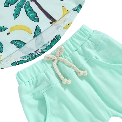The Westley - Baby/Toddler Boy Summer Set – Beach Tree Print Crew Neck T‑Shirt & Shorts (0‑3 Years)