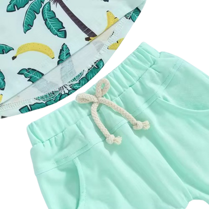 The Westley - Baby/Toddler Boy Summer Set – Beach Tree Print Crew Neck T‑Shirt & Shorts (0‑3 Years)
