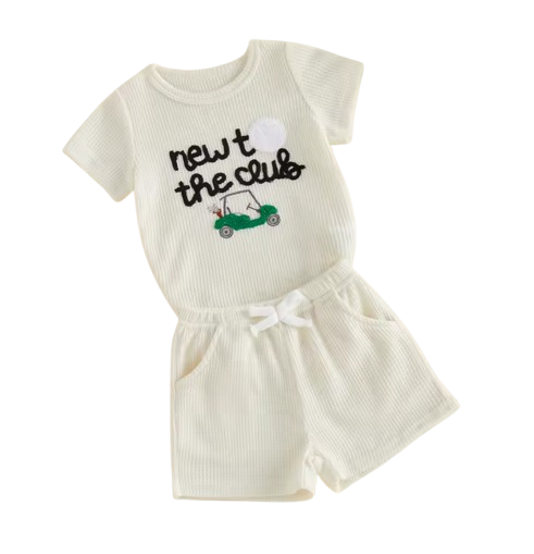 The Boston - Infant/Newborn Summer Set – Golf Embroidery Crew Neck Romper + Matching Shorts 2‑Piece