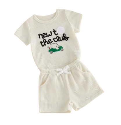 The Boston - Infant/Newborn Summer Set – Golf Embroidery Crew Neck Romper + Matching Shorts 2‑Piece