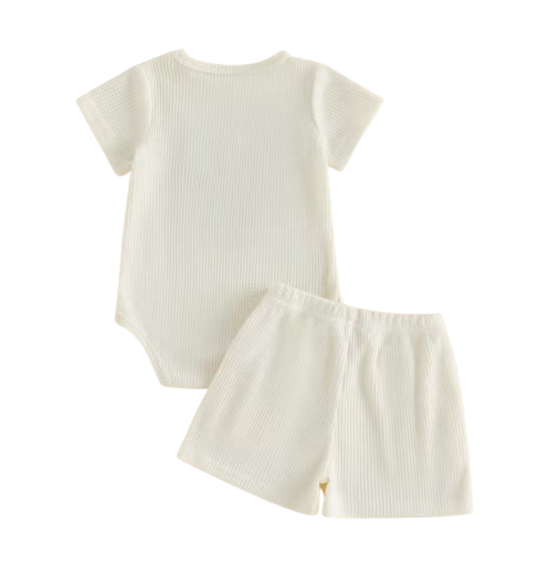 The Boston - Infant/Newborn Summer Set – Golf Embroidery Crew Neck Romper + Matching Shorts 2‑Piece