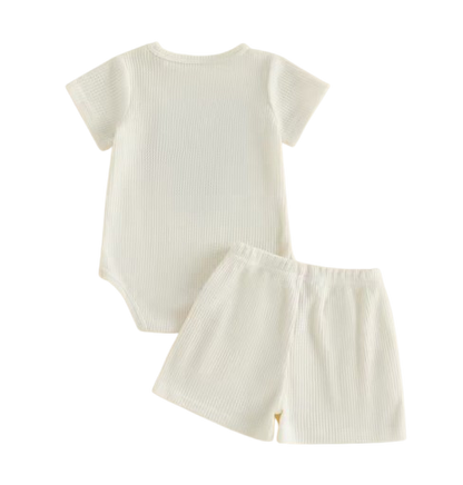 The Boston - Infant/Newborn Summer Set – Golf Embroidery Crew Neck Romper + Matching Shorts 2‑Piece