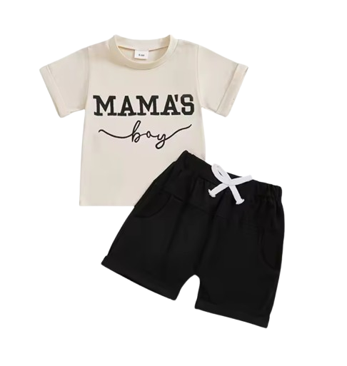 The Keegan - Toddler/Newborn Baby Boy Summer Outfit – Embroidered Letter Short Sleeve Tee + Elastic Shorts