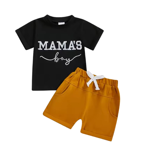 The Keegan - Toddler/Newborn Baby Boy Summer Outfit – Embroidered Letter Short Sleeve Tee + Elastic Shorts