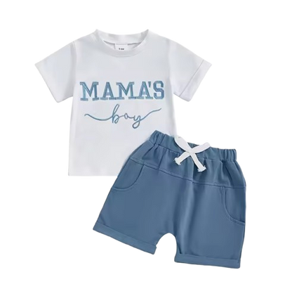 The Keegan - Toddler/Newborn Baby Boy Summer Outfit – Embroidered Letter Short Sleeve Tee + Elastic Shorts